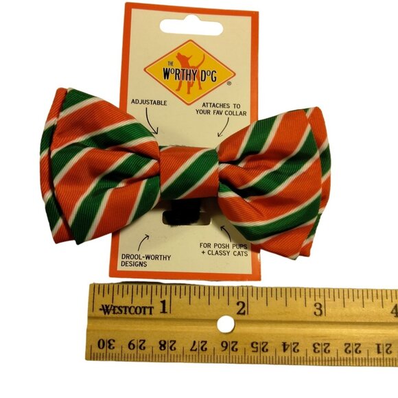 Worthy Dog Christmas Collar Bow Tie Red Green Stripes Pet Dog Cat - Picture 3 of 4
